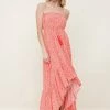 In The Beginning Clothing The Ruthie Red Floral High Low Strapless Maxi Dress