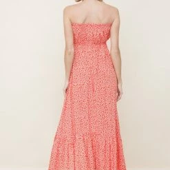 In The Beginning Clothing The Ruthie Red Floral High Low Strapless Maxi Dress