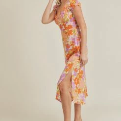 Lush Clothing The Amara Cream & Orange Floral Print Midi Dress