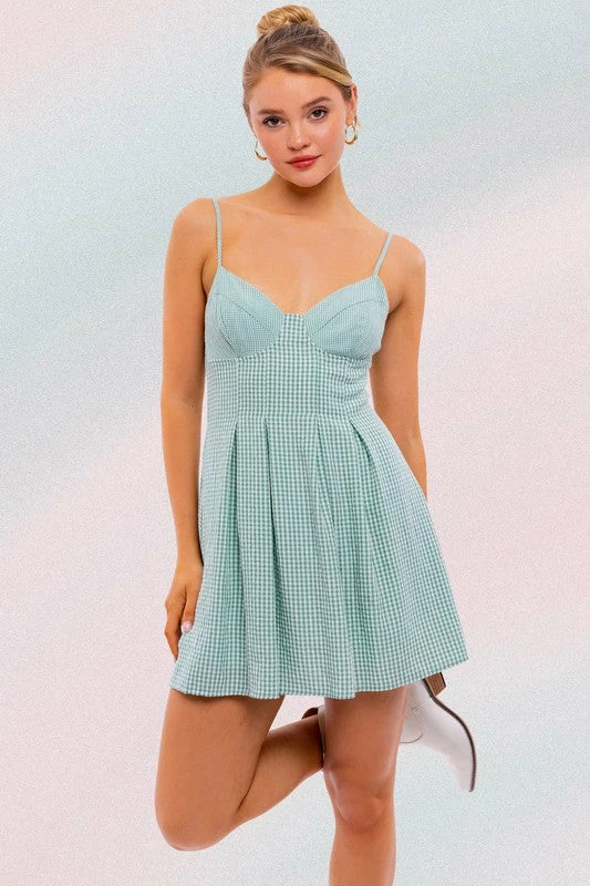 Le Lis The Jasmine Green Gingham Mini Dress Dresses
