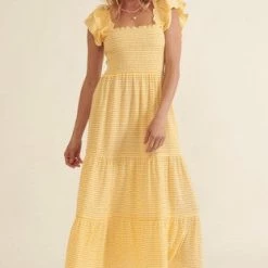 Promesa USA The Don't Steal My Sunshine Gingham Yellow Midi Dress