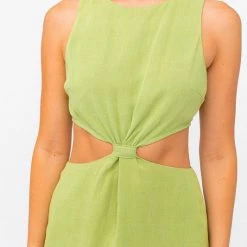 Le Lis The Charmaine Green Linen Cutout Mini Dress