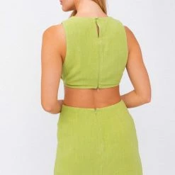 Le Lis The Charmaine Green Linen Cutout Mini Dress