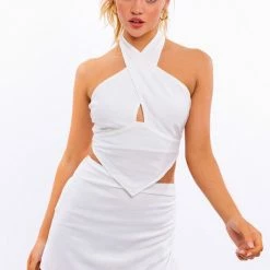 Le Lis The Aurora White Scarf Hem Cropped Top Tops