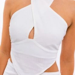 Le Lis The Aurora White Scarf Hem Cropped Top Tops