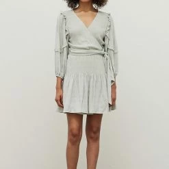 Grade & Gather Dresses The Starla Celedon Side Tie Tiered Mini Dress