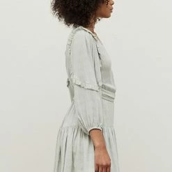 Grade & Gather Dresses The Starla Celedon Side Tie Tiered Mini Dress