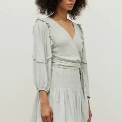 Grade & Gather Dresses The Starla Celedon Side Tie Tiered Mini Dress