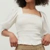 Grade & Gather Tops The Jessie White Smocked Square Neck Blouse