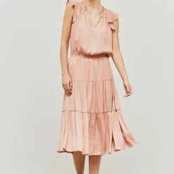 Grade & Gather Dresses The London Romantic Rose Satin Ruffled Midi Dress