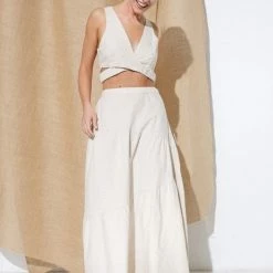 In The Beginning Clothing The Marlin Natural Linen Midi Skirt Skirts