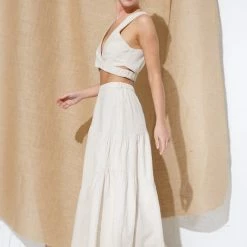 In The Beginning Clothing The Marlin Natural Linen Midi Skirt Skirts