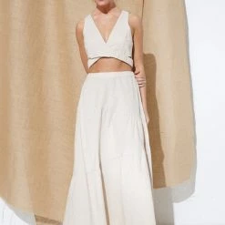 In The Beginning Clothing The Marlin Natural Linen Midi Skirt Skirts