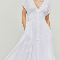 Grade & Gather Dresses The MidTown White Linen Midi Dress