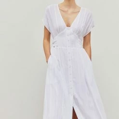 Grade & Gather Dresses The MidTown White Linen Midi Dress