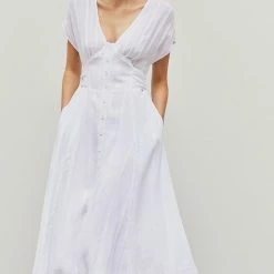 Grade & Gather Dresses The MidTown White Linen Midi Dress