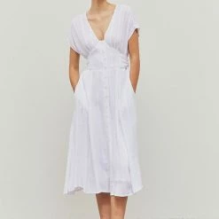 Grade & Gather Dresses The MidTown White Linen Midi Dress