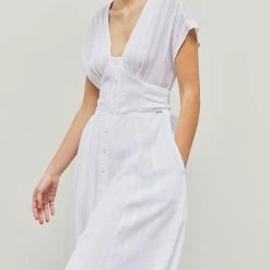 Grade & Gather Dresses The MidTown White Linen Midi Dress