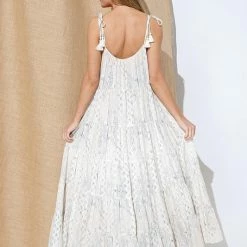 Illa Illa The River Printed Taupe & Grey Tiered Maxi Dress Dresses