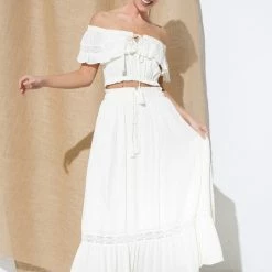 In The Beginning Clothing The Santorini Ivory Tiered Maxi Skirt