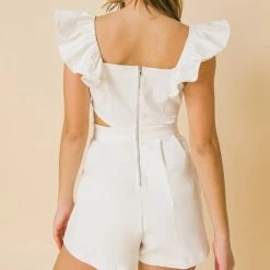 Flying Tomato Rompers The Cape Town White Ruffled Shoulder Denim Romper