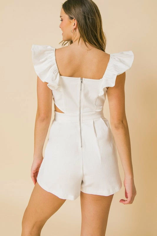 Flying Tomato Rompers The Cape Town White Ruffled Shoulder Denim Romper