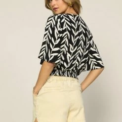 Skies Are Blue Tops The Greta Black And White Printed Top