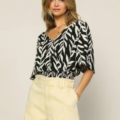 Skies Are Blue Tops The Greta Black And White Printed Top