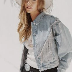 Blue B The Weston Light Wash Rhinestone Fringe Denim Jacket