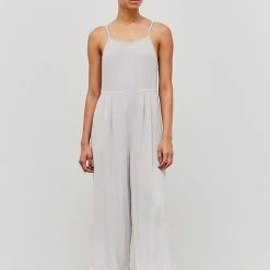 Grade & Gather The Gigi Gray Linen Wide Leg Jumpsuit Jumpsuits