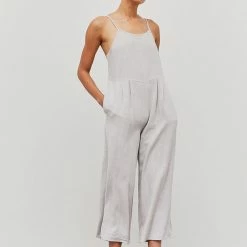 Grade & Gather The Gigi Gray Linen Wide Leg Jumpsuit Jumpsuits