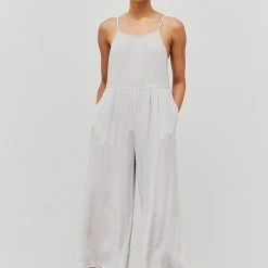 Grade & Gather The Gigi Gray Linen Wide Leg Jumpsuit Jumpsuits