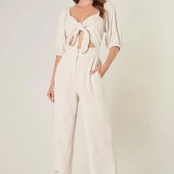 Sugar Lips Jumpsuits The Saint Tropez Cut Out Tie Front Linen Jumpsuit