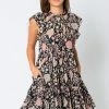 Olivaceous Mini Dresses The Dionne Black Printed Tiered Mini Dress