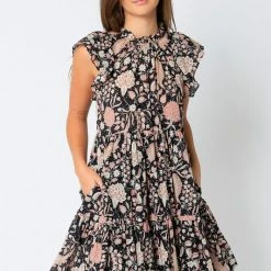 Olivaceous Mini Dresses The Dionne Black Printed Tiered Mini Dress