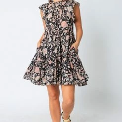 Olivaceous Mini Dresses The Dionne Black Printed Tiered Mini Dress