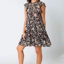 Olivaceous Mini Dresses The Dionne Black Printed Tiered Mini Dress