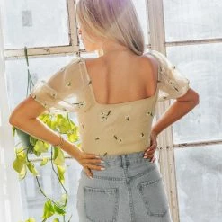 Le Lis Tops The Jasmine Yellow Floral Puff Sleeve Bodysuit