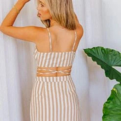 Le Lis The Amanda Tan & White Striped Bustier Top