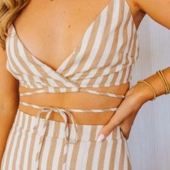 Le Lis The Amanda Tan & White Striped Bustier Top