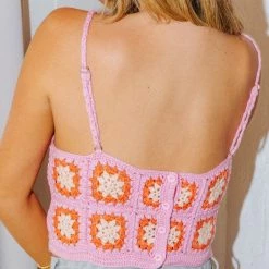 Le Lis The 70's Called Pink & Orange Crochet Tank