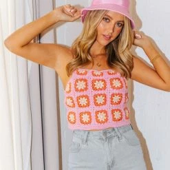 Le Lis The 70's Called Pink & Orange Crochet Tank