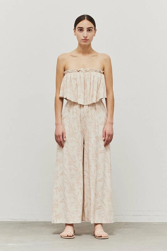Grade & Gather The Leaha Leaf Clay Print Ruffled Jumpsuit