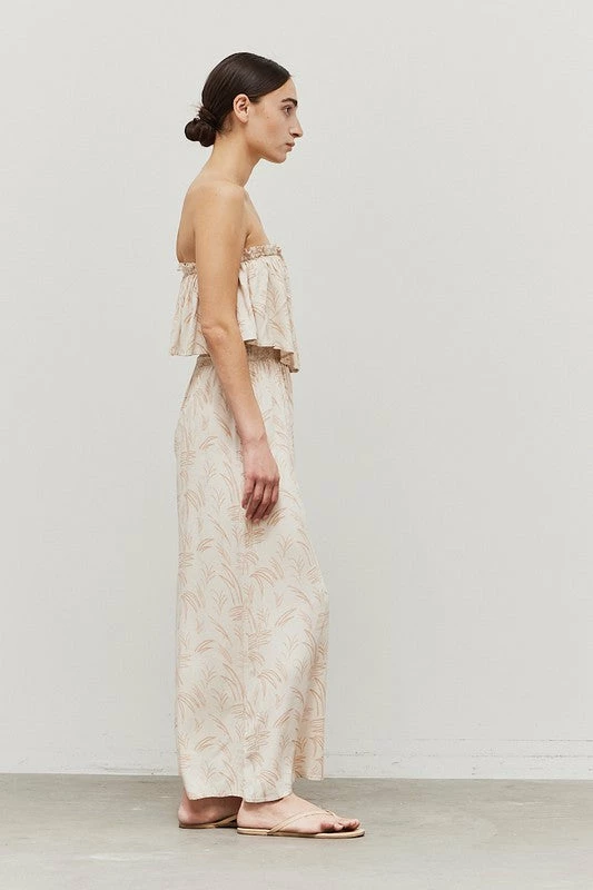 Grade & Gather The Leaha Leaf Clay Print Ruffled Jumpsuit