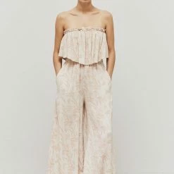 Grade & Gather The Leaha Leaf Clay Print Ruffled Jumpsuit