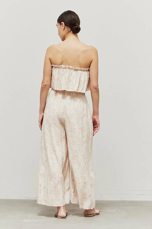 Grade & Gather The Leaha Leaf Clay Print Ruffled Jumpsuit