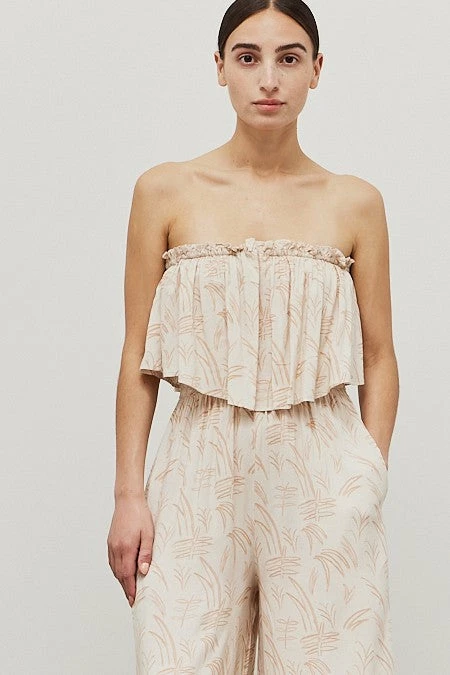 Grade & Gather The Leaha Leaf Clay Print Ruffled Jumpsuit