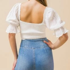 Flying Tomato The La Jolla Ivory Puff Sleeve Cropped Top