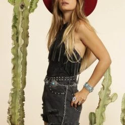 Blue Buttercup The Sienna Black Studded Denim Shorts