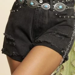 Blue Buttercup The Sienna Black Studded Denim Shorts